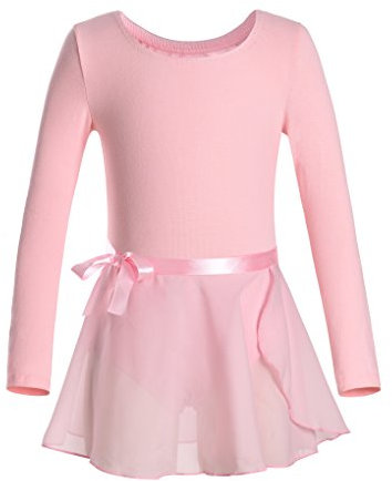 DANSHOW mädchen Team grundlegendes Kleid Lange ärmel Trikot rockkindtanz Ballett-Tutu 4-6 Jahre rosa