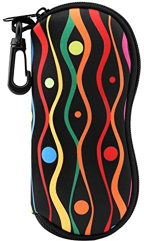 MoKo Étui Souple pour Lunettes de Soleil,Étui Ultra Léger de Rangement en Néoprène avec Fermeture à Glissière et Clip de Ceinture pour Lunettes,Cadres,Crayon,Cartes- Frangé-Noir