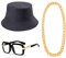 80er / 90er Jahre Hip Hop Kostüm-Set - Baumwolleimer Hut, große kubanische Kette, Halskette, 80er Jahre Gazelle Vintage Brille - Schwarz - X-Large
