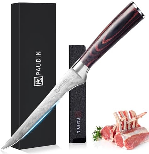 PAUDIN Filleting Knife, Sharp Boning Knife 6 Inch, German High Carbon Stainless Steel Blade Fish Knife with Comfortable Wooden Handle, Kitchen Knife for Home and Restaurant with Gift Box