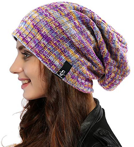 Ruphedy Damen Beanie Mütze Winter Long Oversized Slouchy Beany Strickmütze B08 (B309w-Lila/Multi)