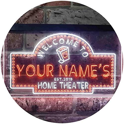 ADVPRO Personalized Your Name Est Year Theme Home Theater Cinema Dual Color LED Barlicht Neonlicht Lichtwerbung Neon Sign Weiß & Orange 300 x 210mm st6s32-ph2-tm-wo