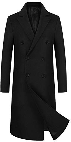 iCKER Men's Wool Woolen Coat Long Trench Coat Winter Casual Jacket Slim Fit Overcoat, XL, Black 2