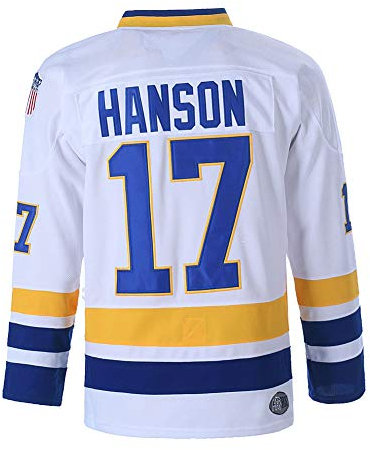 Hanson Brothers Charlestown Chiefs 16 Jack 17 Steve 18 Jeff Slap Shot Movie Ice Hockey Trikot, 17 Weiß, Mittel