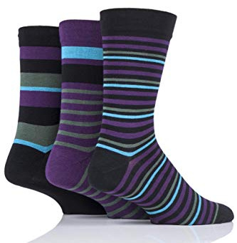 SockShop Men's Comfort Cuff Socks -Striped and Plain Soft Breathable & Cooling Bamboo Material Multipack of 3 Pairs