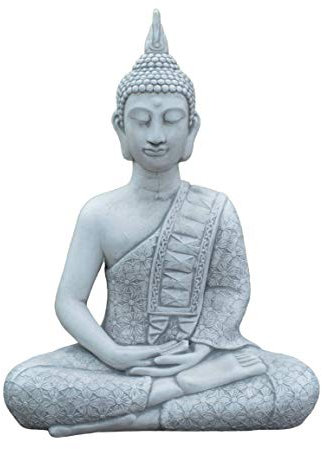 gartendekoparadies.de Thailändische Buddha Statue, Steinfigur, H. 59 cm, 33 kg, Grau, frostsicher aus Steinguss für Außenbereich