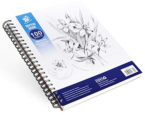 TBC Skizzenbuch, A4, Weiß, Spiralbindung, Skizzenbuch, Scrpbooking, Professionelles Zeichnen, für Künstler, Profis, Kinder, Studenten, 100 Seiten, Papier 100 g/m²