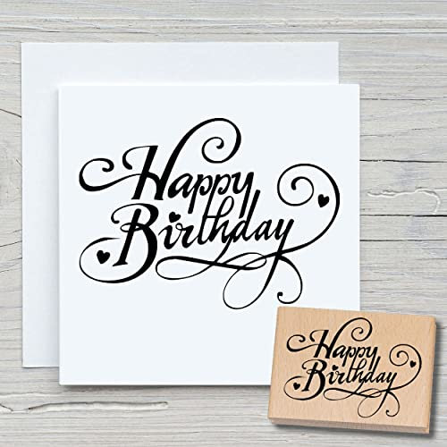 NEWSTAMPS Stempel Happy Birthday Motivstempel groß aus Holz & Gummi zum Karten basteln, Holzstempel, Geburtstag, Sprüche, Spruchstempel, Glückwunsch, Scrapbook, Textilstempel, Deko