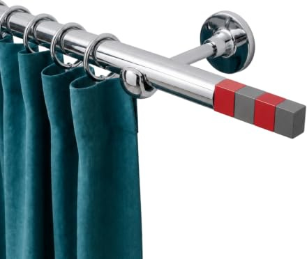 Rollmayer Gardinenstange Ø19mm 160cm Chrom 1-läufig | mit Zauberwürfel im Rot, Metall, Wandbefestigung ohne Ringe, Für Wohnzimmer Schlafzimmer Büro