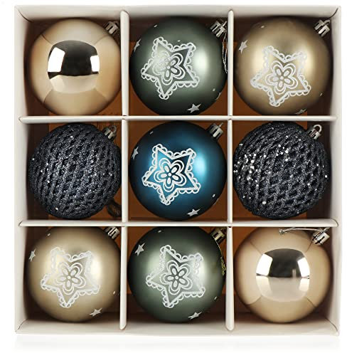 com-four® 9X Weihnachtskugeln, Christbaumkugeln bruchsicher aus Kunststoff für Weihnachten, Baumschmuck für den Christbaum mit Anhänger