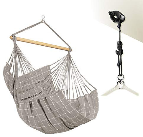 LA SIESTA - Domingo Almond – Fauteuil suspendu résistant aux intempéries taille confortable + CasaMount Black – Fixation polyvalente.