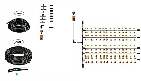 Naturii® Facile Kit Iirrigazione per 100 mq con ala gocciolante passo 30. Completo di Innesto Rapido Modulare per Orto Serra Giardino