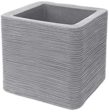 Kreher XL Pflanzkasten | Pflanzcube | Pflanzkübel in toller Struktur Optik aus Kunststoff in eckigen Format, Doppelwandig in Zwei Größen (30x30cm, Grau)