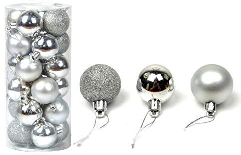 Christmas Baubles, 24 pcs Christmas Balls Ornaments for Christmas Tree Small Shatterproof Hanging Ball Baubles for Xmas Holiday Wedding Party Decorations Home Festival Decors Xmas Gift Silver 4cm