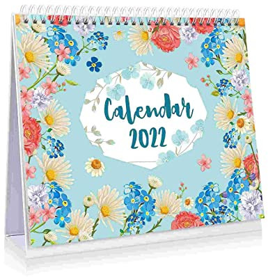 Tischkalender Floraler Desktop-Kalender 2022 Jan.-Dez. Stehender Schreibtischkalender Twin-Wire Gebundener Kalender Planer for Home Office School Schreibtisch Kalender