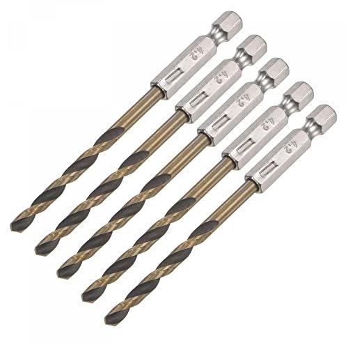 sourcing map 5 Pcs High Speed Steel Hex Shank Twist Drill Bit, 4.2mm Drilling Dia with 1/4 Inch Hex Shank 95mm Length