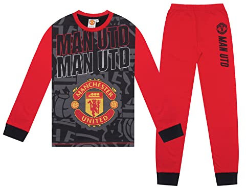 Manchester United FC Gift Boys Sublimation Long Pyjamas Black Red 13-14 Years