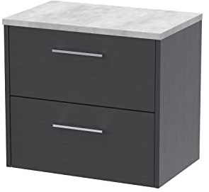 Hudson Reed JNU2224LBG Juno Modern Bathroom Wall Hung 2-Drawer Vanity with Bellato Grey Laminate Worktop, 600mm, Woodgrain Graphite Grey