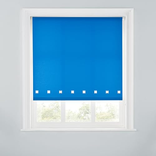 Trimmable Square Eyelet Roller Blind - 5FT - ROYAL BLUE - 150cm(W)x170cm(L) | Polyester Light-Filtering Roller Blind, Trim-To-Size for a Custom Fit, Brackets Inc, Ideal for Bedrooms, Kitchens & Lounges