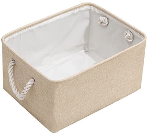 Polly Online Closet Storage Bins,Small Laundry Baskets,Linen Foldable Storage Baskets with Handles for Clothes Toys Home Office Storage (M,Beige)