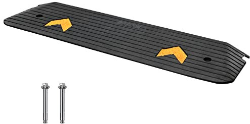 VEVOR Rampe de Seuil Hauteur 2,5 cm Rampe Trottoir Caoutchouc avec 1 Canal Capacité Charge 15 tonnes Surface Texturée Antidérapante pour Fauteuil Roulant Voitures Scooters Quai Garage 113x24,1x2,5 cm