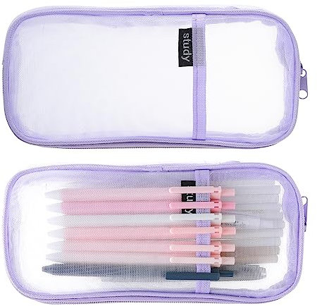 WLLHYF Federmäppchen aus Netzgewebe transparent mit Reißverschluss transparent Make-up-Tasche Kosmetiktasche ielseitig einsetzbar für Reisen Schule Teenager Mädchen Schreibwaren-Tasche(lila)