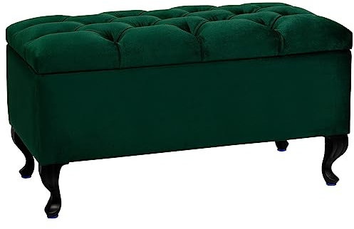 LORDLY Sitzbank mit Stauraum MODIANO BL 81x42cm – Grün Velourstof, Sitztruhe, Aufbewahrungsbox, Polsterbank mit Samtbezug für Wohnzimmer, Schlafzimmer, Diele