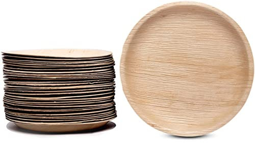 Hundnsney Assiettes jetables compostables, biodégradables, robustes et lavables au four (assiettes rondes de 50,8 cm, 20,3 cm)