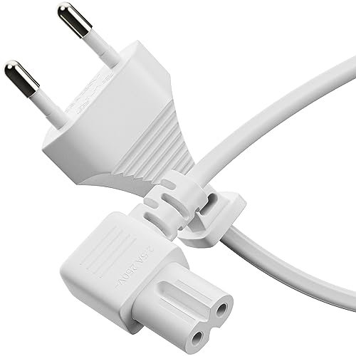 sonero Câble d'alimentation 2 pôles, 2,0m, Prise Euro Type C sur Prise IEC C7 Euro 8 mâle, Angle de 90° Câble d'alimentation pour TV, PS5, PS4, PS3, appareils ménagers, Blanc