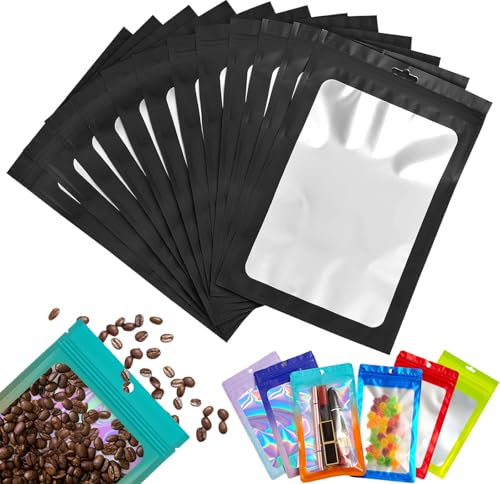 Schwarze Folien-Druckverschlussbeutel, geruchsdicht, Mylar-Holografische Verpackung, wiederverschließbare Aufbewahrungsbeutel, Druckverschluss, transparente Plastikbeutel, 100 Stück, 9 x 12 cm, für