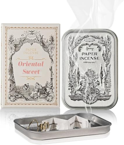 Papier-Räucherwerk – 48 Stück in Vintage-Dose als Räucherstäbchenhalter, langanhaltender Duft, Räucherpapier zum Verbrennen für Aromatherapie, Meditation und Geruchsentfernung - Oriental Sweet