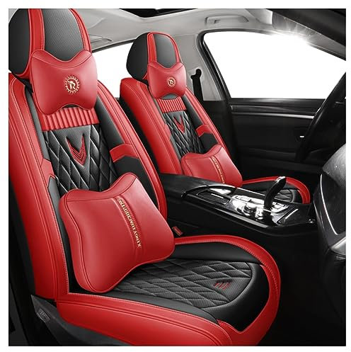 YuZong Universal Autos itz bezug Set PU Leder Fahrzeug Kissen für VW Golf GTI 2016-2022,Autozubehör,C-Black Red Deluxe
