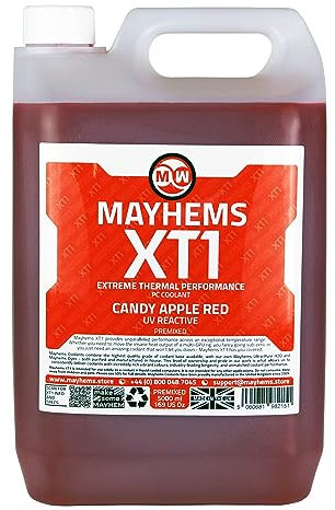 Mayhems - XT1 Premixed PC Coolant - Computer Water Cooling Fluid - Liquid Cooling, Thermal Performance Series, UV Fluorescent, 5 Litre, Candy Apple Red