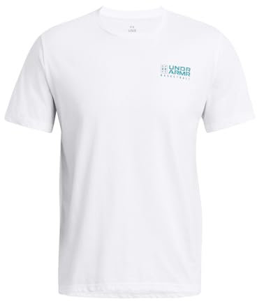 Under Armour Herren-T-Shirt mit Basketball-Logo, kurzärmelig, Weiß,M-L