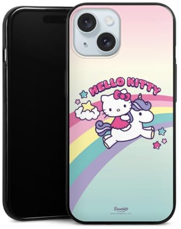 DeinDesign Silikon Hülle kompatibel mit Apple iPhone 15 Case schwarz Handyhülle Hello Kitty Unicorn Bonbon