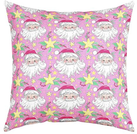 Homemissing Set di 4 federe per cuscini natalizi rosa, 45,7 x 45,7 cm, morbide, per bambini, ragazzi, ragazze, a tema natalizio, federe decorative per cuscini carini