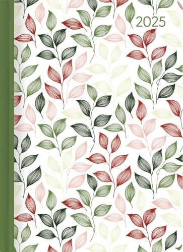 Alpha Edition - Minitimer Style Blätter 2025 Taschenkalender, 10,7x15,2cm, Kalender mit 192 Seiten, Notizbereich, Adressteil, Monatsübersicht und internationales Kalendarium