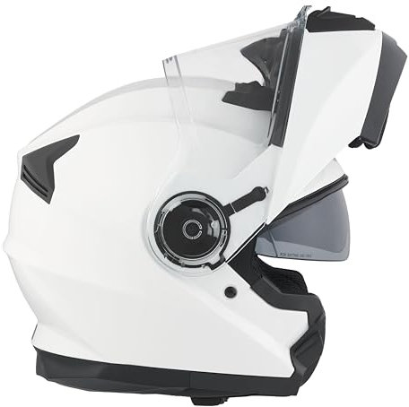 BHR Casco Moto Modulare 836 FLIP-UP, Casco Moto Apribile Omologato ECE 22.06 Con Schermo Parasole, Doppia Visiera Antigraffio e Sgancio Micrometrico, Utilizzo Touring e Cittadino, Bianco M