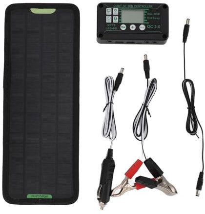 RASOLI Kit de Charge Solaire pour Voiture, Chargeur de Panneau Solaire pour Voiture,Chargeur de Panneau Solaire de Batterie de Voiture 24 V | Chargeur de Batterie de Voiture Plug and