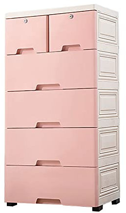 Komode, 6-Stock Kunststoffschrank Aufbewahrungsschrank für Schubladen, Multifunktional Schrank mit Vier Rädern, Mobiler Schubladenschrank, Mit Schloss Schränke, 50x35x102cm (Rosa)