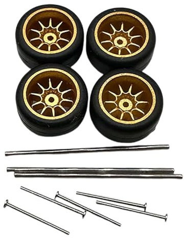 harayaa 4X RC Räder und Reifen Fahrzeugräder Modifizierter Reifen RC Autoreifen RC Teil für 1:64 Modell LKW Fahrzeug Spielzeugauto Teile DIY, Goldstil A