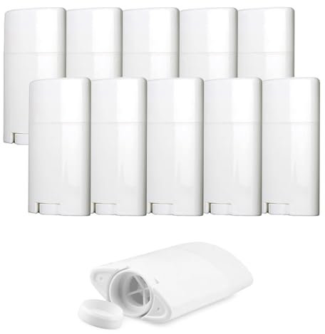 Minsily Leere Deo-Behälter, oval, aufdrehbar, nachfüllbar, Kunststoff, Lippenbalsam, Deo-Röhren, BPA-frei, für DIY-Deodorant, Lippenstift, Wachstift, Lotion, Balsam, Weiß, 10 Stück