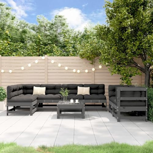 QJBSAVVA 8-TLG. Garten-Lounge-Set, Tisch Balkon Eckbankgruppe Gartensessel Gartenlounge Geeignet für Garten Außen Wenig Platz Balkon Grau Massivholz Kiefer