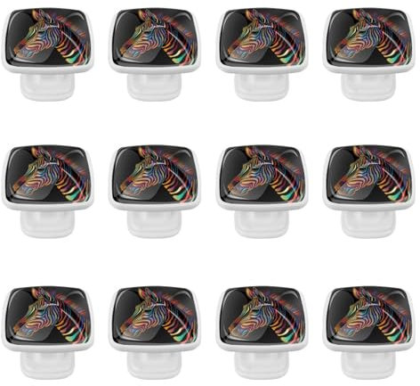 Square Kitchen Cabinet Knobs Handles,Knobs for Dresser Drawers,12Pcs,Abstract Northern European Zebra,Cabinet Door Knobs