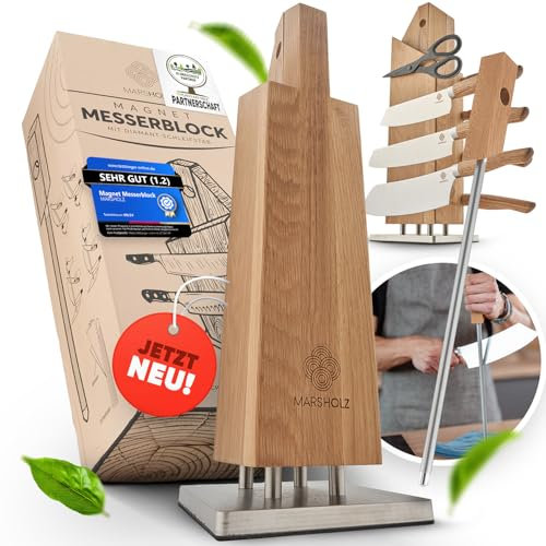 MARSHOLZ Messerblock ohne Messer - Messerblock Magnetisch [Integriertem Messerschärfer] Messerhalter für jedermann