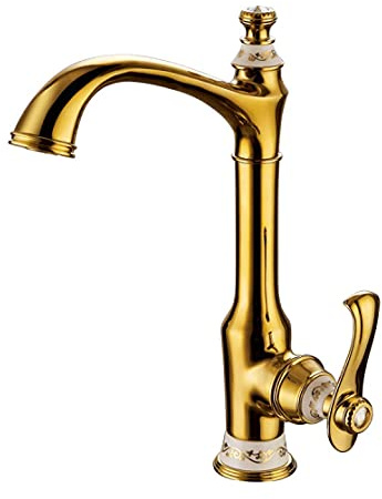 Robinet d'évier de salle de bain robinet d'évier de cuisine robinet d'évier de lavabo antique peinture métallique en cuivre chaud robinet de cuisine à motif latéral doré/bleu (chrome) (vert armée)