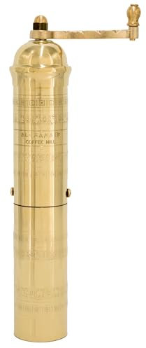 Alexander Home Original Greek Coffee Mill, Manual Coffee Grinder, Brass, 10.5 Inch Tall