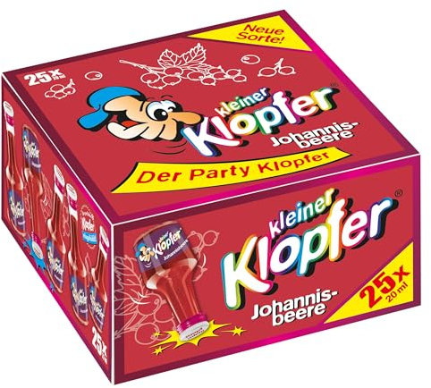 Kleiner Klopfer | Johannisbeer Likör | 25 Kleine Klopfer mit Geschmacksrichtung Johannisbeer | Marken- Spirituosen | Lebensmittelzeitung Top Marke 2023 | 15,2% vol. | 25 x 20ml