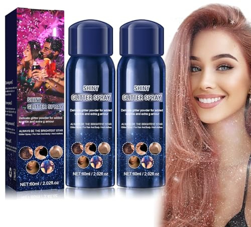 Shinybox 2 Stück Glitter Spray, 120 ML Glitzer Spray Haare und Körper, Glitzer Haarspray, Glitzerspray Langlebiges Body, Body Glitter Spray für Halloween Fasching Birthday Nachtclub Partyball