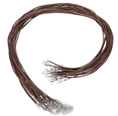 sourcing map 20Pcs Waxed Necklace Cord Bulk Brown 2mm Dia 24 Necklace String Rope with Chain Clasp for Pendants Bracelets Jewelry Making Supplies Accessories